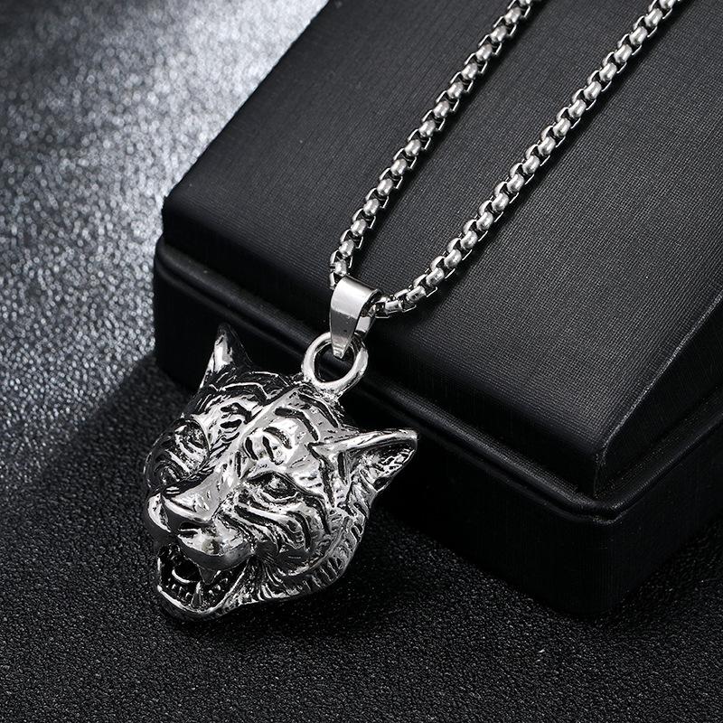 Year of the Tiger Tiger Head Titanium Steel Necklace Men's and Women's Trendy Cool Long Hip Hop Retro Personality Zodiac Pendant Birthday Year Jewelry