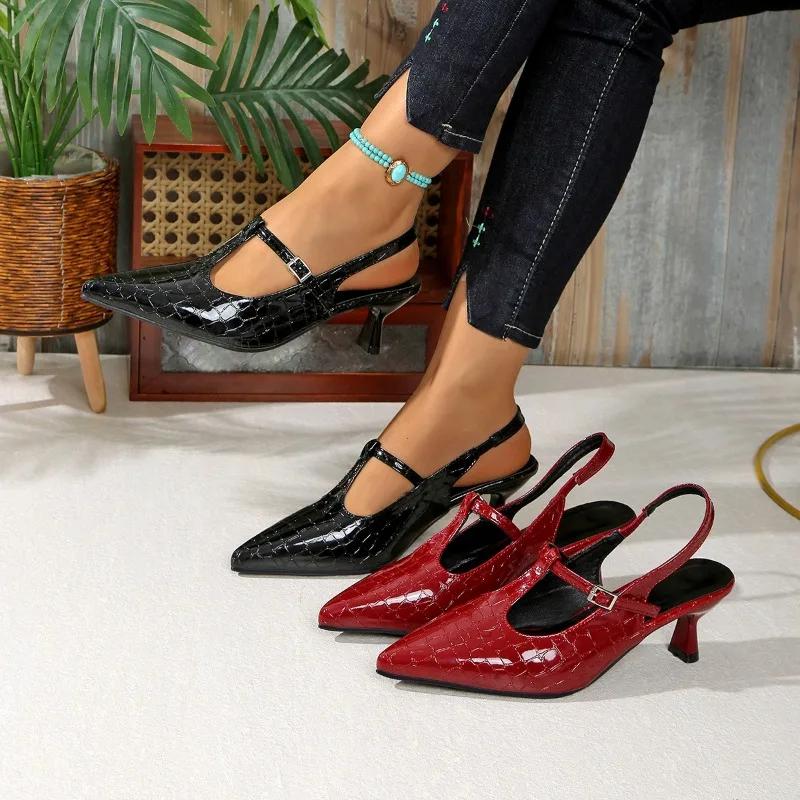 Advanced Sense Solid Color Baotou Buckle Strap Women's Sandals Shoes for Women 2025 Summer New Pointed Toe Ladies High Heels