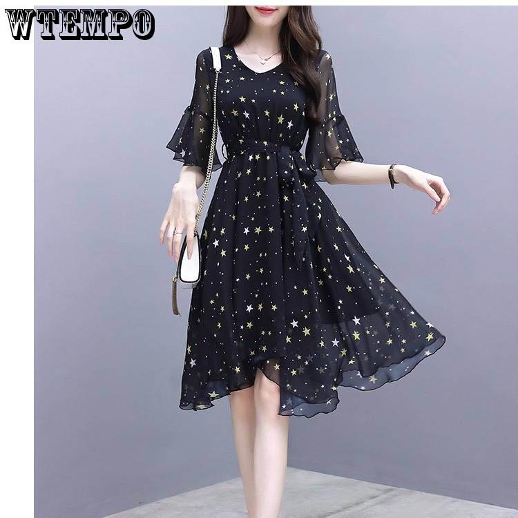 Short-sleeved Dress Female Summer Long Section Printed Thin Half-sleeve Gentle Skirt