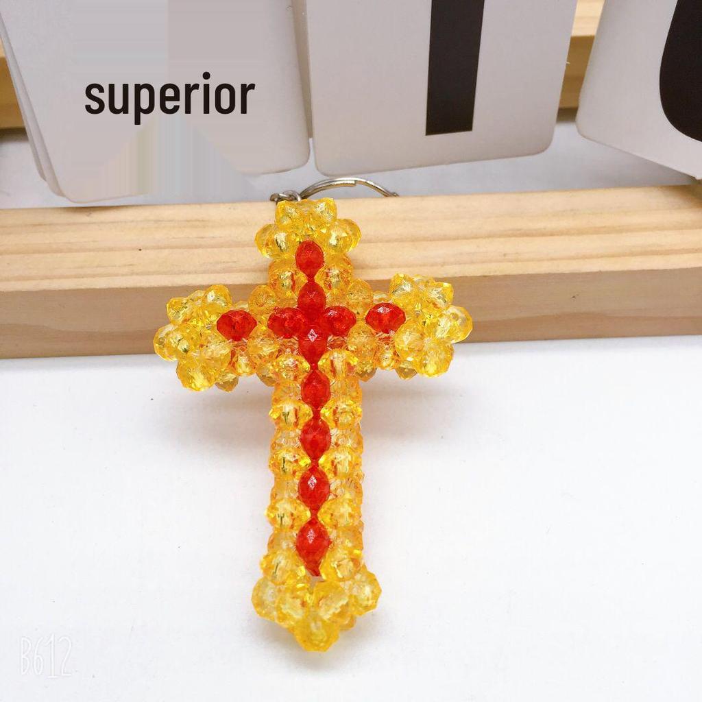 Handmade Acrylic Beaded Cross Keychain Charm