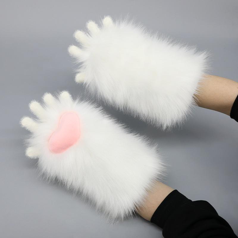 New Furry Animal Claws Handmade Cosplay Costume Fursuit Cat Claw Gloves Plush Claw Gloves Love Heart Anime Bear Paw Cute Mitten
