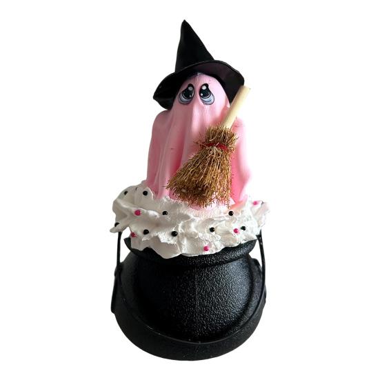 Witch Hat Ghost Cauldron Figurine Halloween Cartoon Ghost Cauldron Statue Sculpture Holiday Party Desktop Decoration Ornament