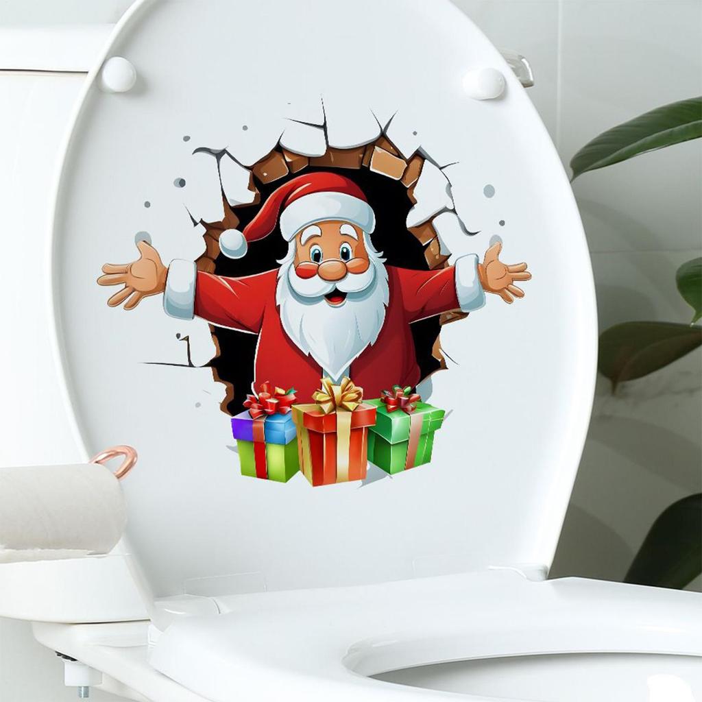 Santa Claus Break-Through Wall Decal PVC Removable Christmas Wall Window Sticker Toilet Stickers Home Christmas Decoration Gift
