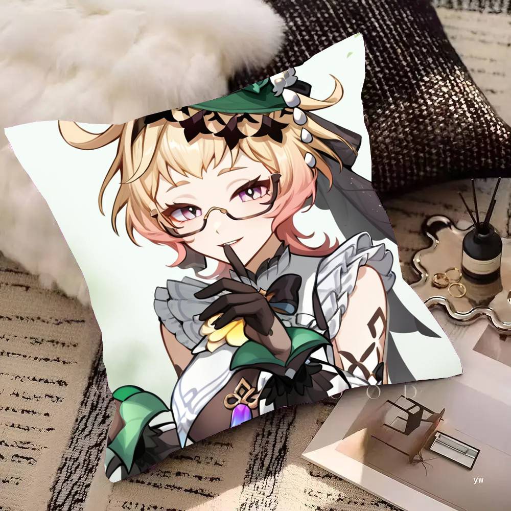 Emilie Anime G-Genshin Impact Pillow Case Fashion Square Pillowcase Bedroom Sofa Room Ins Decoration Leisure