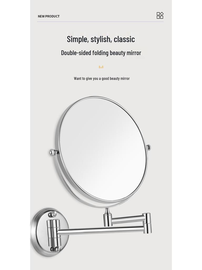 Wall-Mounted Folding Lighted Makeup Mirror for Bathroom or Dormitory