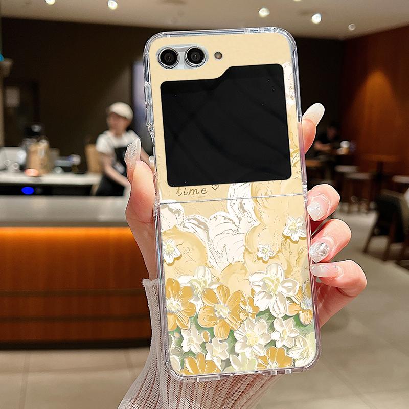 For Samsung Galaxy Z Flip 6 5 4 3 Case Luxury Oil Painting Flower Butterfly Hard Clear Folding Cover For Samsung Z Flip6 Flip5