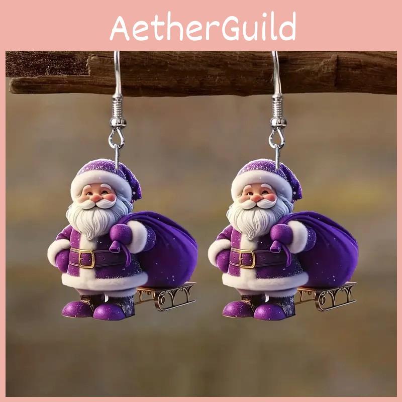 Purple Santa Claus Acrylic Earrings With Printed Art For Christmas Gift Ideas