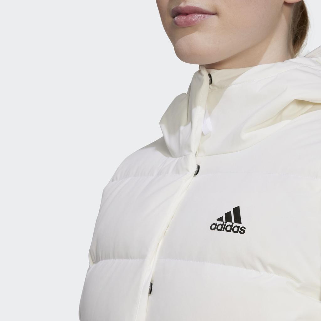 Adidas Solid Color Letter Logo Stand Collar Windbreaker Hooded Long Sleeve Down Jacket Women Outerwear White HG4887