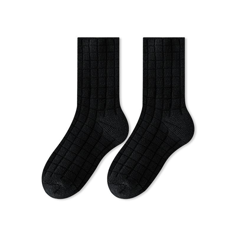 Socks Men'S Fleece Thickened Warm Terry Socks Wear Pure Black Medium Tube Socks Winter Sleep Towel Bottom Socks