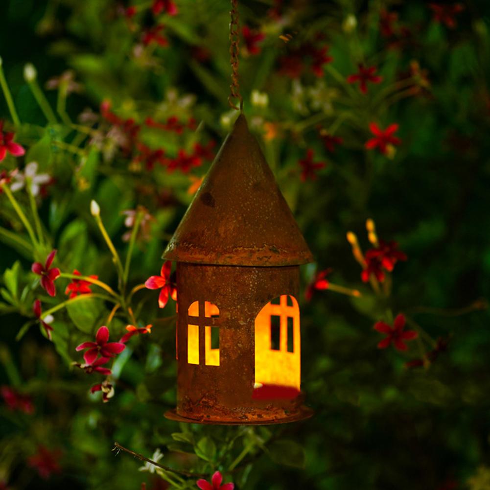 1pcs Rustic Metal Castle Candle Holder Rusty Castle Candlestick House Landscape Decoration House Decorations And Pendants