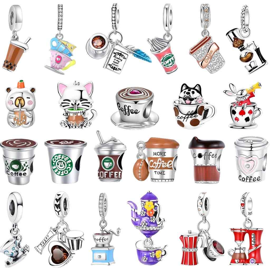 925 Silver Coffee Cup Charm Bead for DIY Bracelets Necklaces Pendants Handmade Jewelry Gift for Women Men