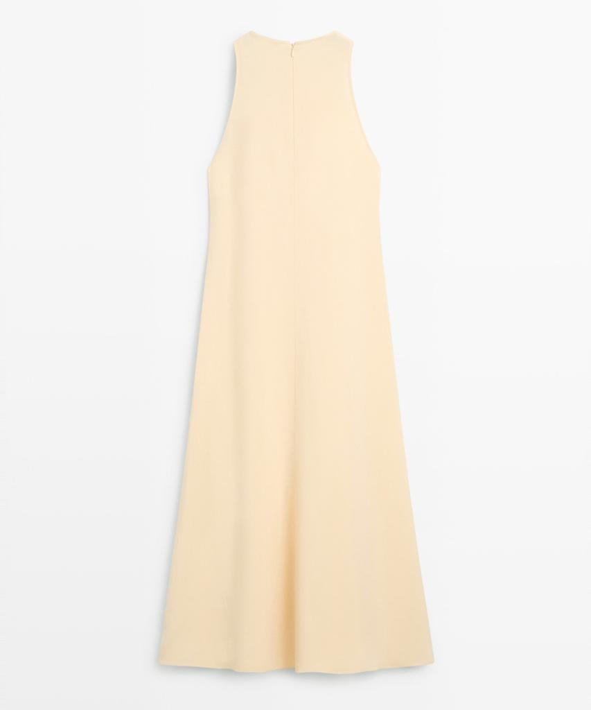 Masimodutti Linen Fluid Halterneck Midi Dress