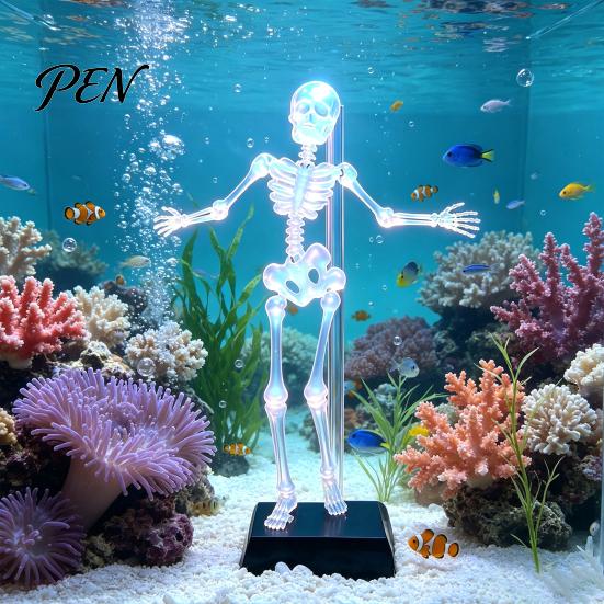 Paesaggistica Acquario d'Acqua Dolce Scheletro Danzante Aeratore, Ornamento Dinamico per Acquario di Halloween, Decorazione Subacquea Teschio Mobile Alimentato ad Aria