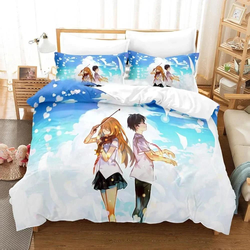 3D Anime Your Lie in April Kaori Miyazono Beding Set Young Boys Young Girls Twin Quen Sized Dimensions Soft Duvet Cover Pilowcase Bed Children Kids