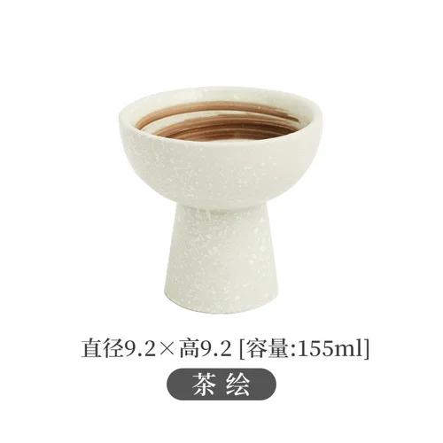 Tall Feet Bowl Japanese Ceramic Snack Bowl Yogurt Dessert Ice Cream Cup Retro Ceramic Fruit Dessert Plate Restaurant Tableware