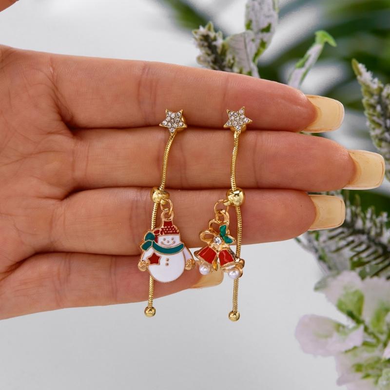 Elegant Asymmetric Christmas Earrings Rhinestones Tassels Dangle Jewelry For Women Holiday Gift Party Accessories