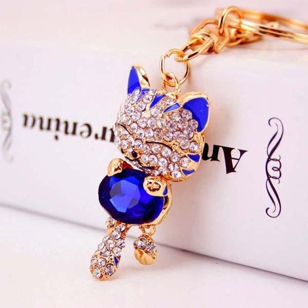 Smile Cat Crystal Rhinestone Keyring Key Holder Purse Bag for Car Christmas Gift Keychains 2017 Brand Key Chain ZHH2745/sm