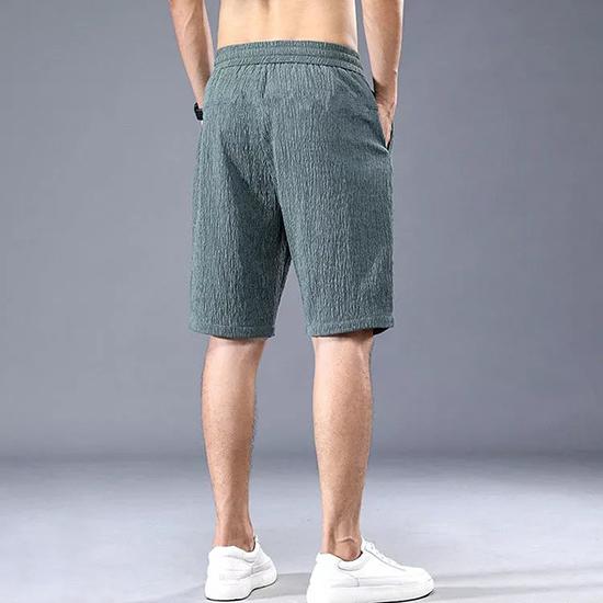 Pantaloni scurți din mătase de gheață pentru bărbați, sport subțiri, capris plisați, picior drept, largi, tendințe la modă, pantaloni casual, pantaloni de plajă