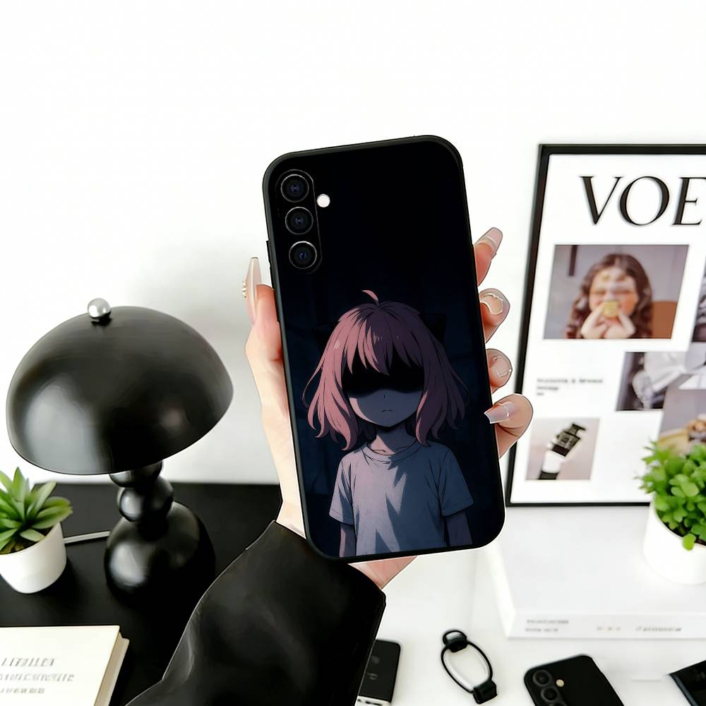 Cute Anya Forger Spy-Family Phone Case For Samsung Galaxy A73,A72,A71,A70,A53,A52,A51,Soft Silicone Black Cover