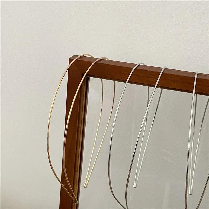 Nové tenké zlaté čelenky pro ženy, vícevrstvá slitina, kovové vlasové obruče s dvojitým kořínkem, vlasové doplňky, hladká obruč do vlasů