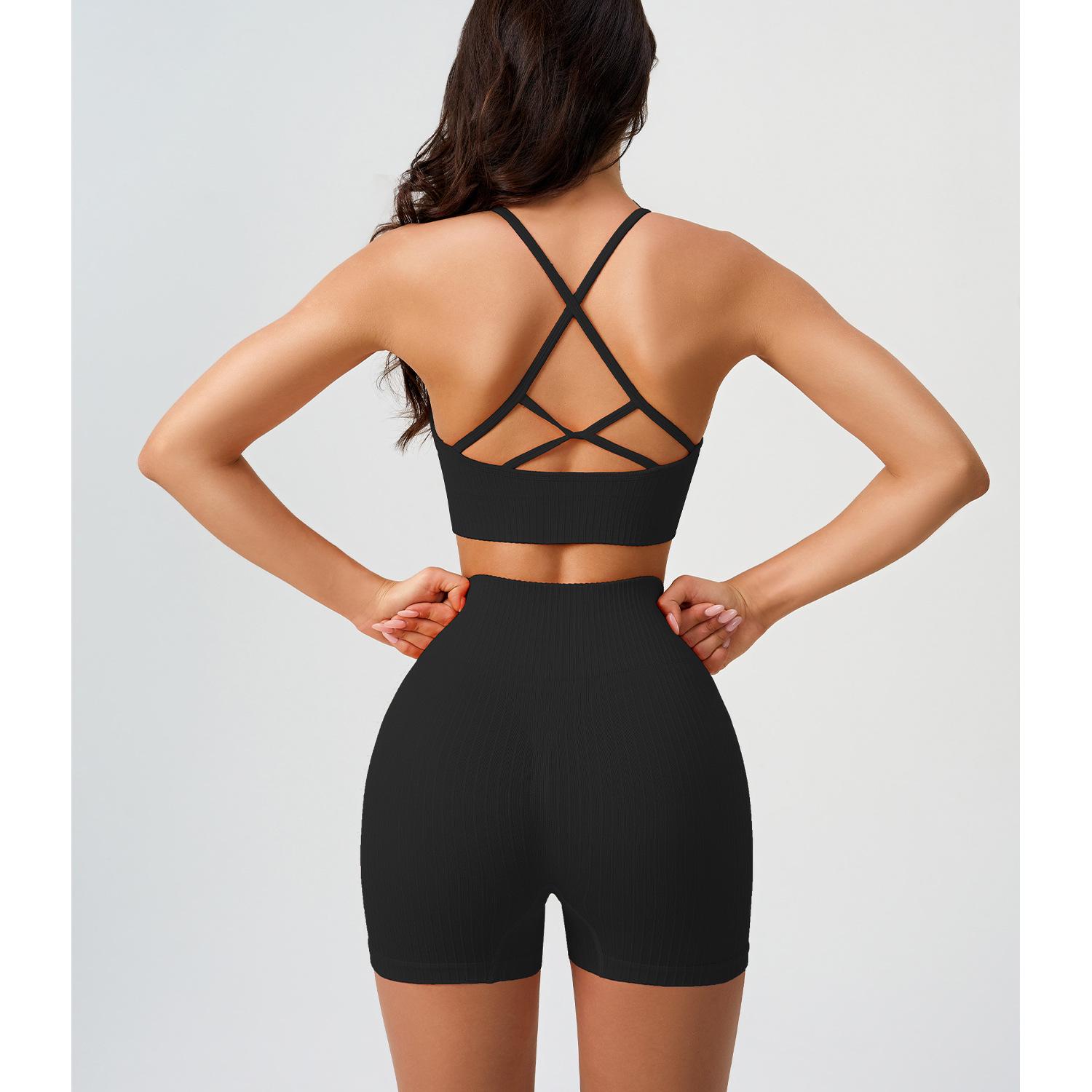 

Комплект брюк для йоги с высокой талией и персиковыми бедрами: Быстросохнущая, в рубчик, однотонная, облегающая, эластичная спортивная одежда для женщин. L