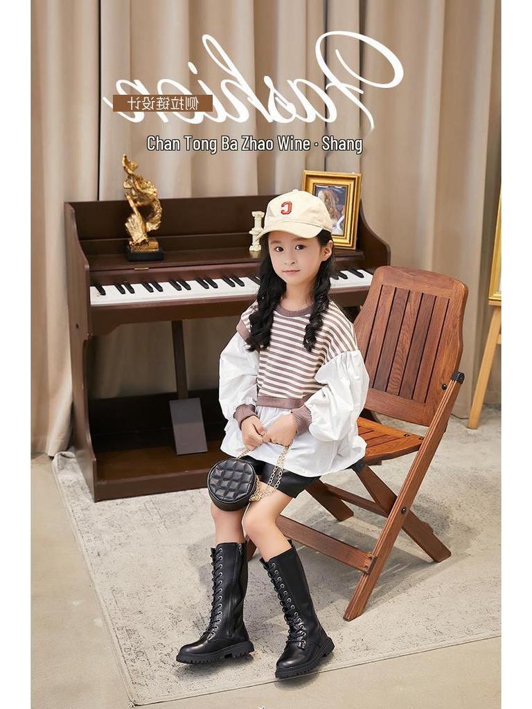 Dziewczęce wysokie kozaki księżniczki: Pokaz Mody Proste Długie Buty