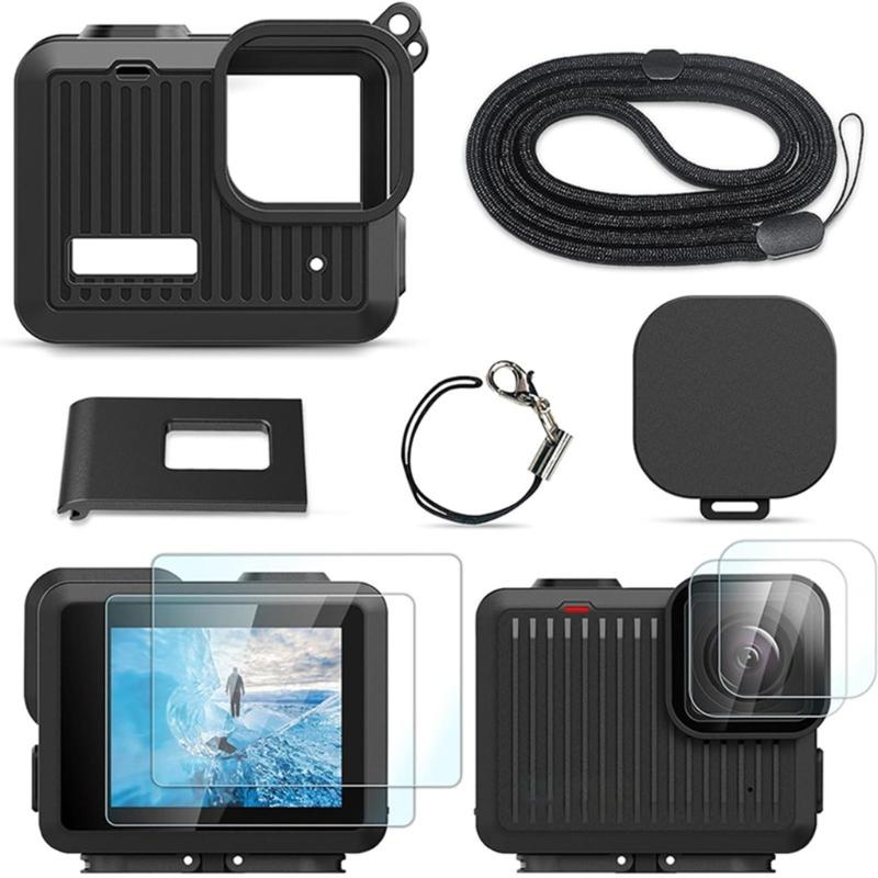 Camera Protective Accessories Set for Camera Including Black Silicone Case and Tempereds Glass Film