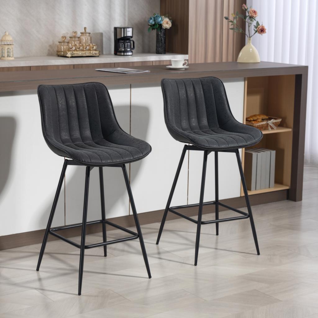 Bar Stools Set of 2, 68 cm Swivel Counter Stools with Backrest for Kitchen Island, Dining Room, Black