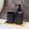 3PCS Ceramic Liquid Soap Dispenser with Storage Wood Tray Toothbrush Cup for Household Bathroom Organizing Essential
