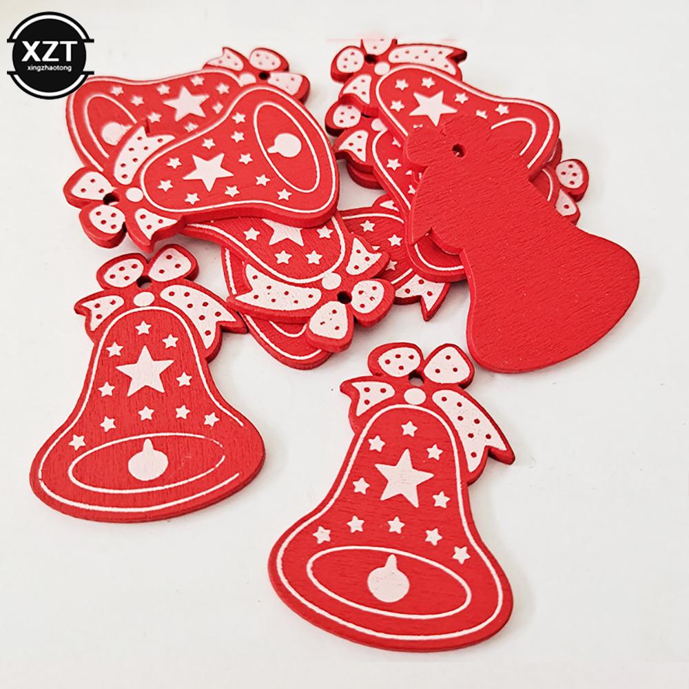 10PCs 5cm Wooden Christmas Ornaments Kids Toys For Chirstmas Tree Hanging Pendants Xmas DIY Decoration For Home Party New Year