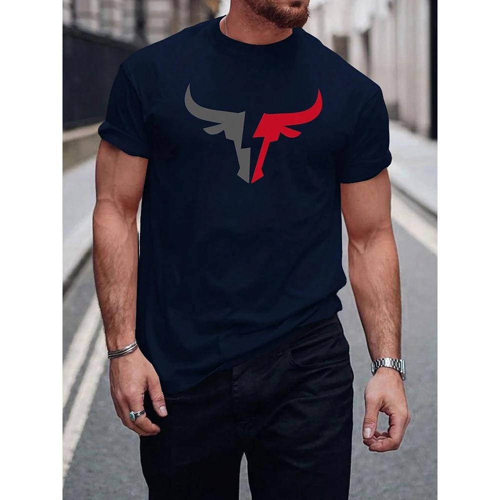 Summer Daily Casual Outdoor Street Short-sleeved Top Fashion 3D Bull Head Print Men's T-shirts