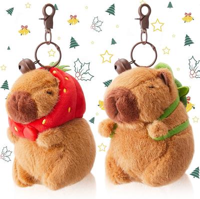 Plyšová hračka Kapybara Kawaii Plyšové zvieratká Nadýchaná Kapybara s jahodovou korytnačkou Náramok na plesknutie kľúčenka Darček k narodeninám