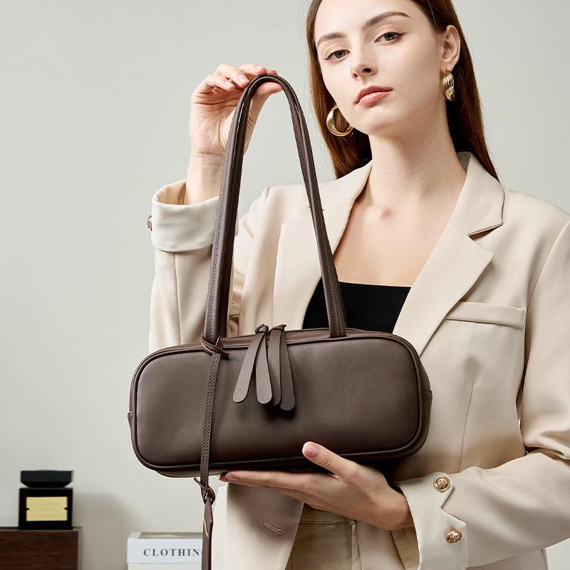 First Layer Cowhide Boston Bag, New Underarm Genuine Leather, Women's High-end Feel, Work Commuting Shoulder Bag