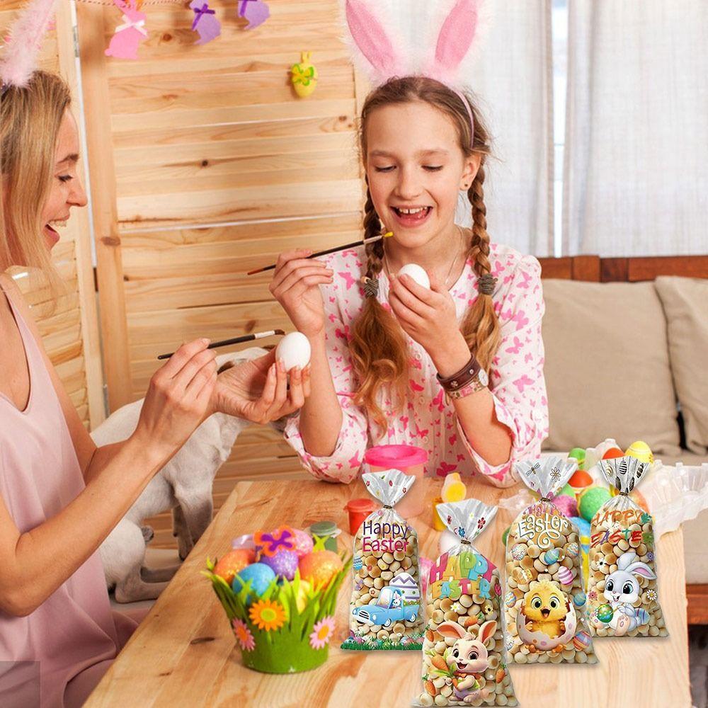 50PCs New Cartoon Easter Candy Cookie Bag Easter Rabbit Plastic Bunny Eggs Gift Bag Cookies Chocolate Pouches Party Supplies