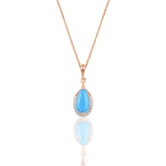 

Ожерелье из серебряной розы, бирюзы и циркона