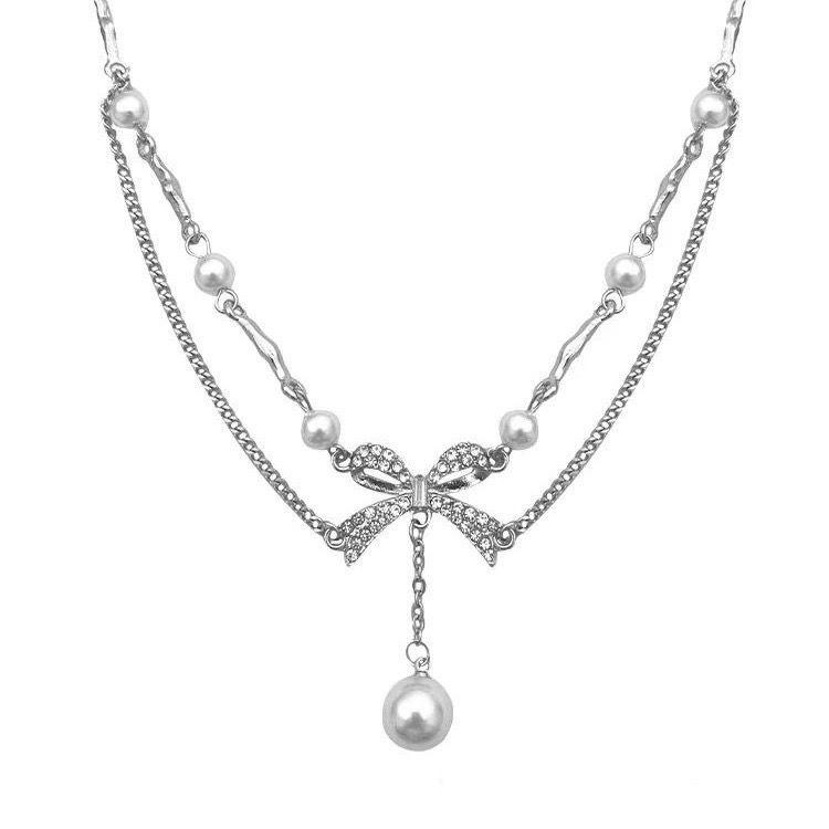 2024 Bowknot Pearl Necklace & Dress: Elegant Clavicle Chain Choker for Evening Wear