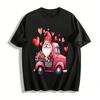 Valentine's Day Gnome Vintage Truck Rose Heart Print Casual Top Pure Cotton T-shirt