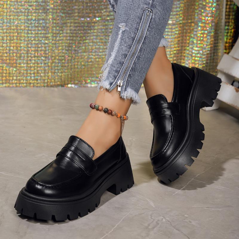 Fashion Casual Platform Loafers Woman British Style Black Brown Leather Shoes for Women Comfort Slip On Flats Plus Size Zapatos Mujer