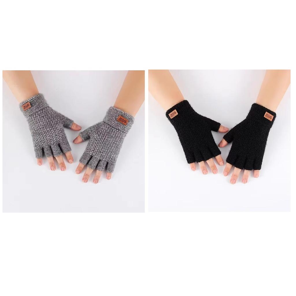 Luvas de Inverno Sem Dedos Luvas para Dirigir ao Ar Livre para Homens Meio Dedo para Escrever Escritório Tricotadas Lã Espessa Quente Etiqueta Espessa Elástica