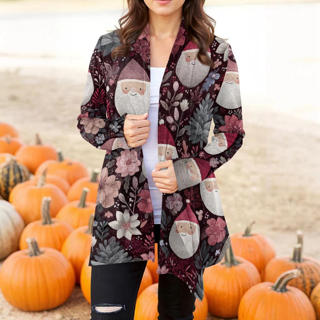 Women's Fashion Casual Halloween Printed Mid-Length Irregular Hem Cardigan Jacket
