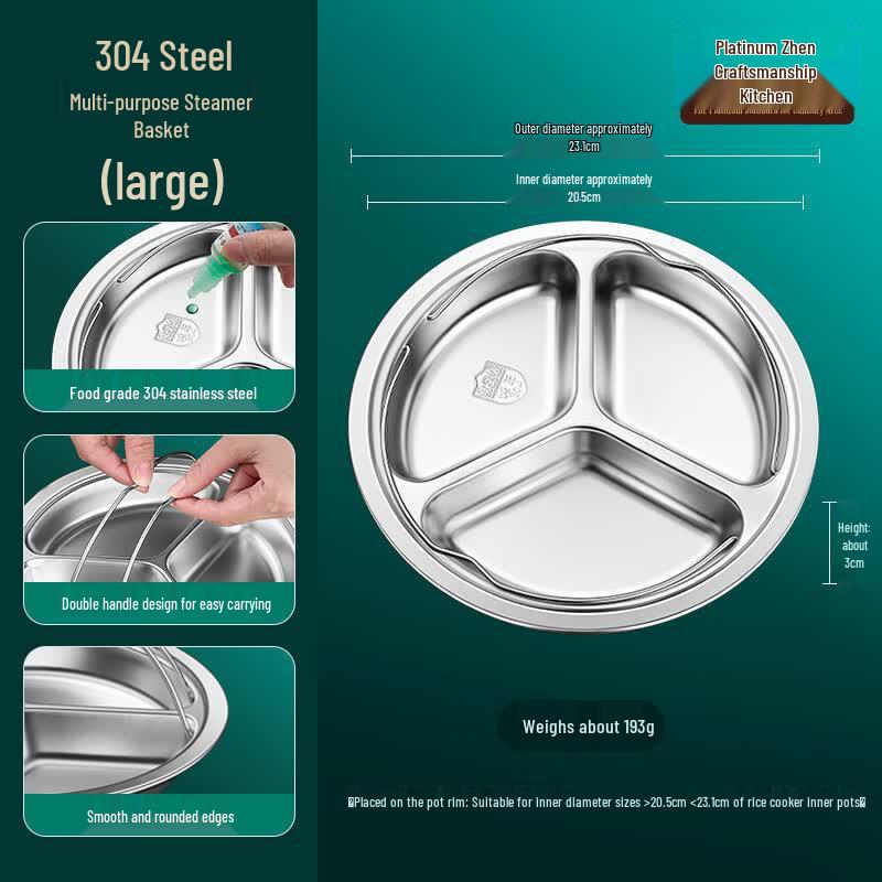 304 Stainless Steel Divided Steaming Plate with Handle