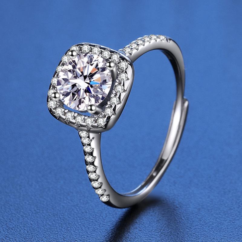 925 Sterling Silver Moissanite Love Ring, PT950 White Gold Plated, Colorfast Luxury Women's Band