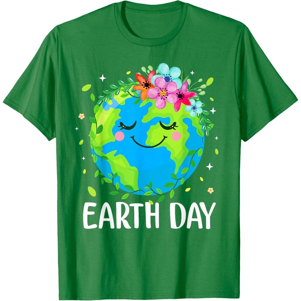 Cute Earth Day Floral Graphic Tee Soft Breathable Casual T-Shirt for Adults