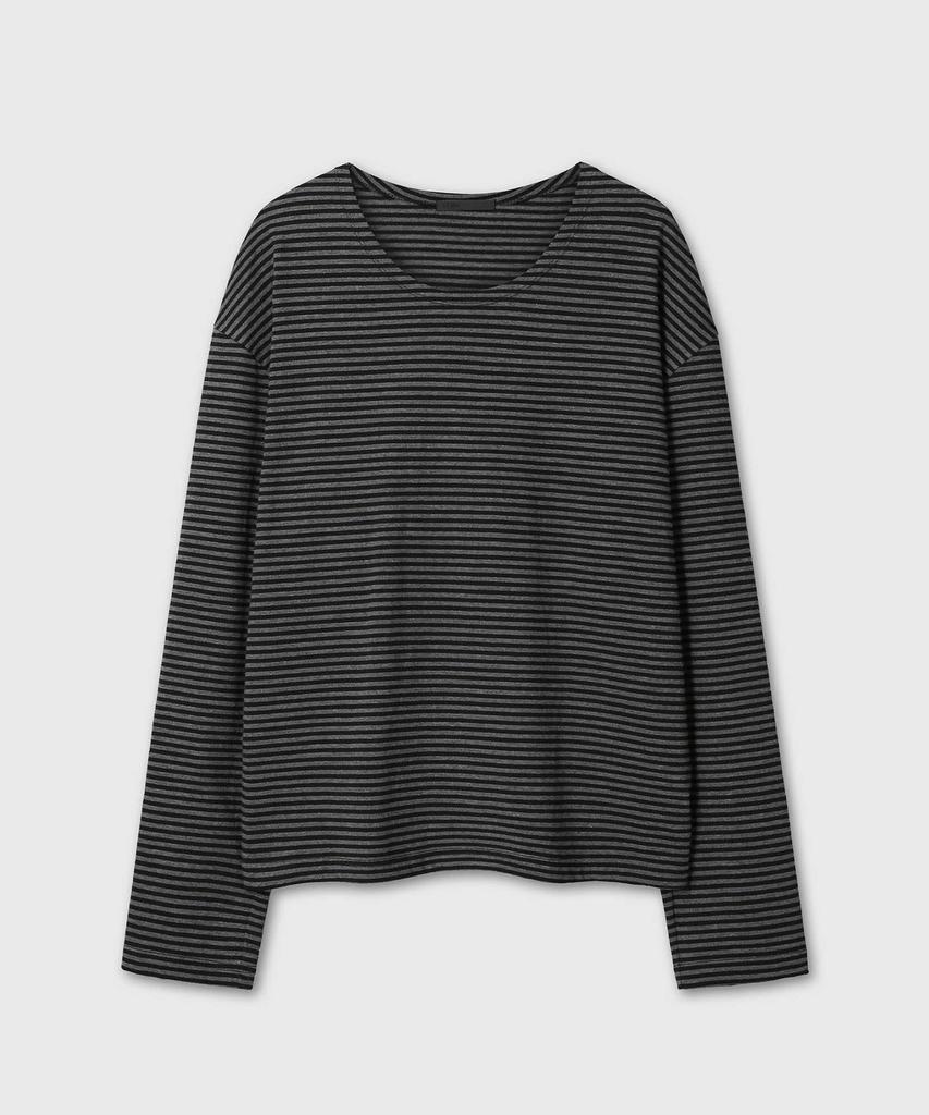 Beleun Boat Neck Stripe Long Sleeve (Charcoal/Black)