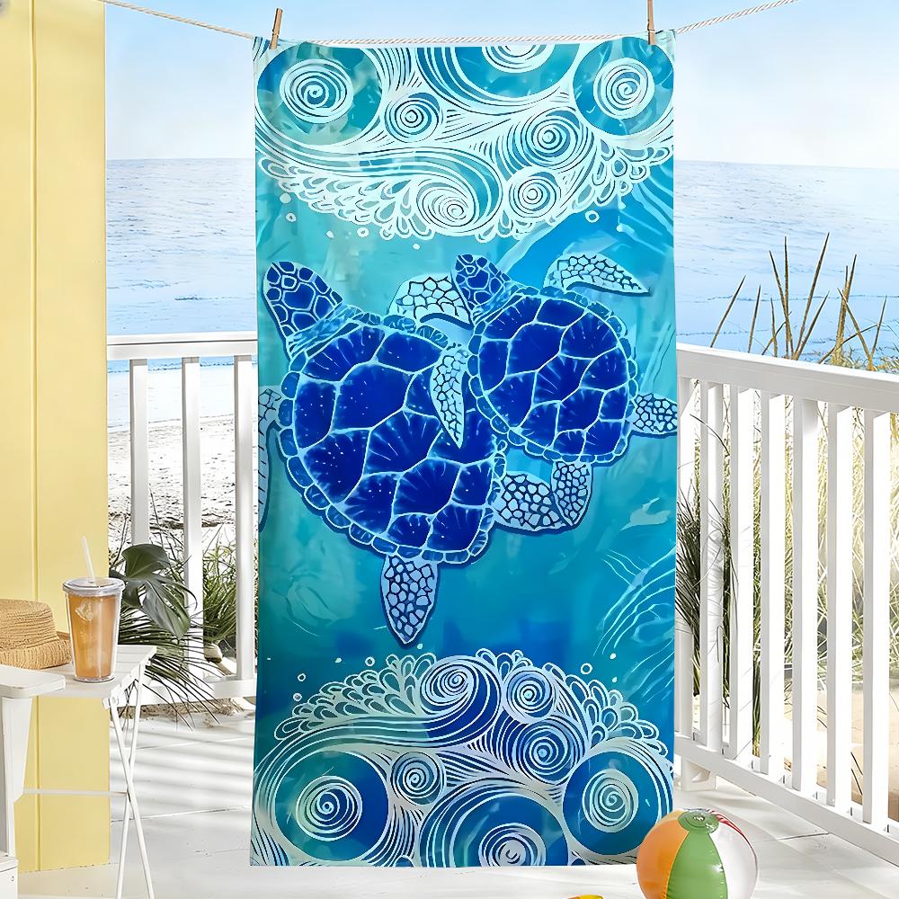 Line Ocean Art Style Turtle Towel Soft Pool Gift For Travel Gym Shower Camping Quick Dry Sports Large Beach Towels