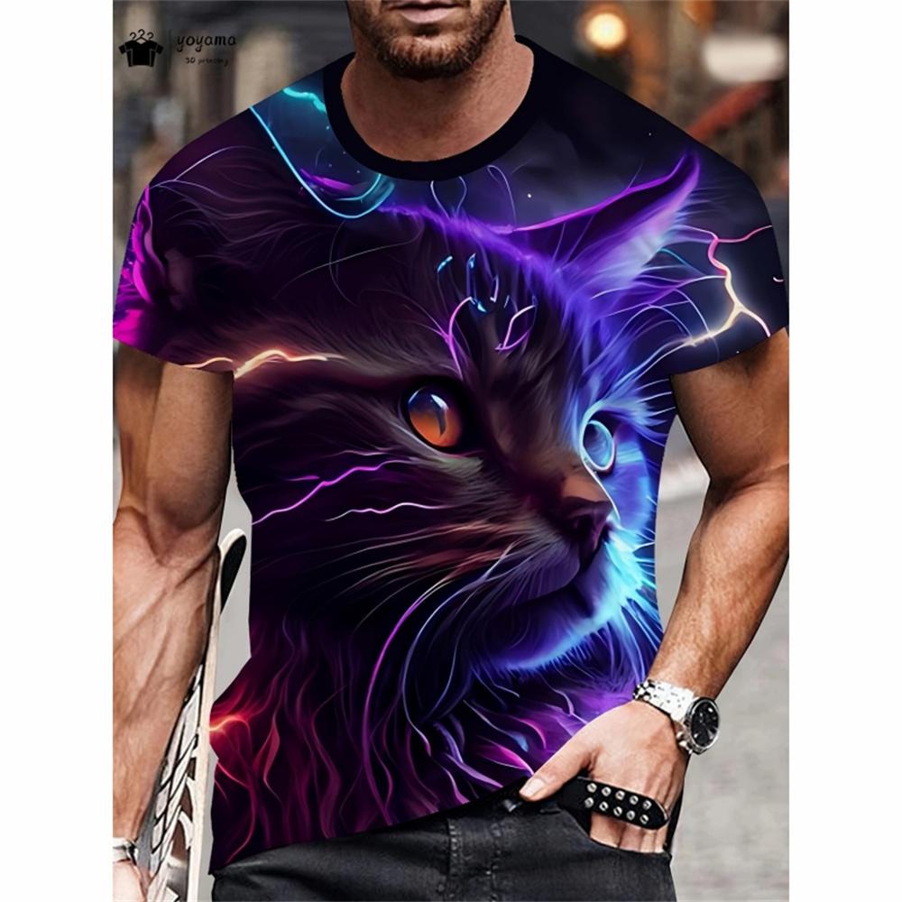 Funny Cat Pattern 3D Printed Short Sleeve T-Shirt Oversized Casual Tops Summer Men's O-Neck T-Shirts