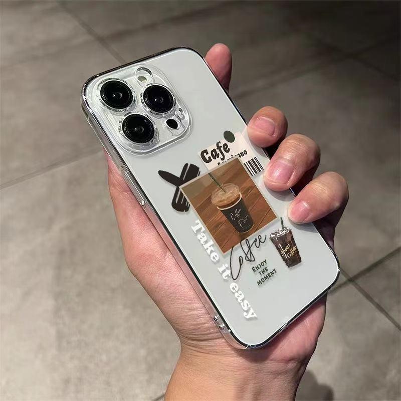 Trendy Coffee-Style Transparent iPhone Case: Drop-Proof, Soft Fit for iPhone 12-17, Compatible with Apple 15 Pro Max