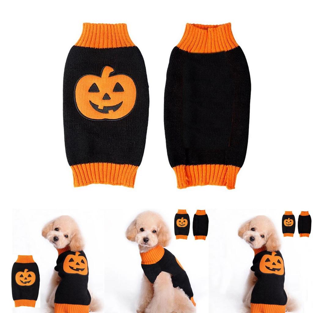 Halloween Small Dog Clothes Pet Sweater Warm Pumpkin Coat For Cute Puppies