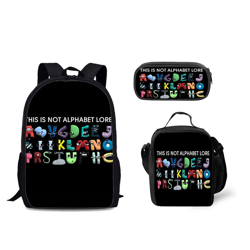 Classic Popular Funny Alphabet Lore 3D Printed 3pcs/Set pupil School Bags Laptop Daypack Backpack Lunch bag Pencil Case