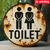Vintage Rustic Distressed Toilet Restroom Sign Funny Minimal Graphic Retro D Flat Round Metal Tin Sign Wall Art Plaque For Home